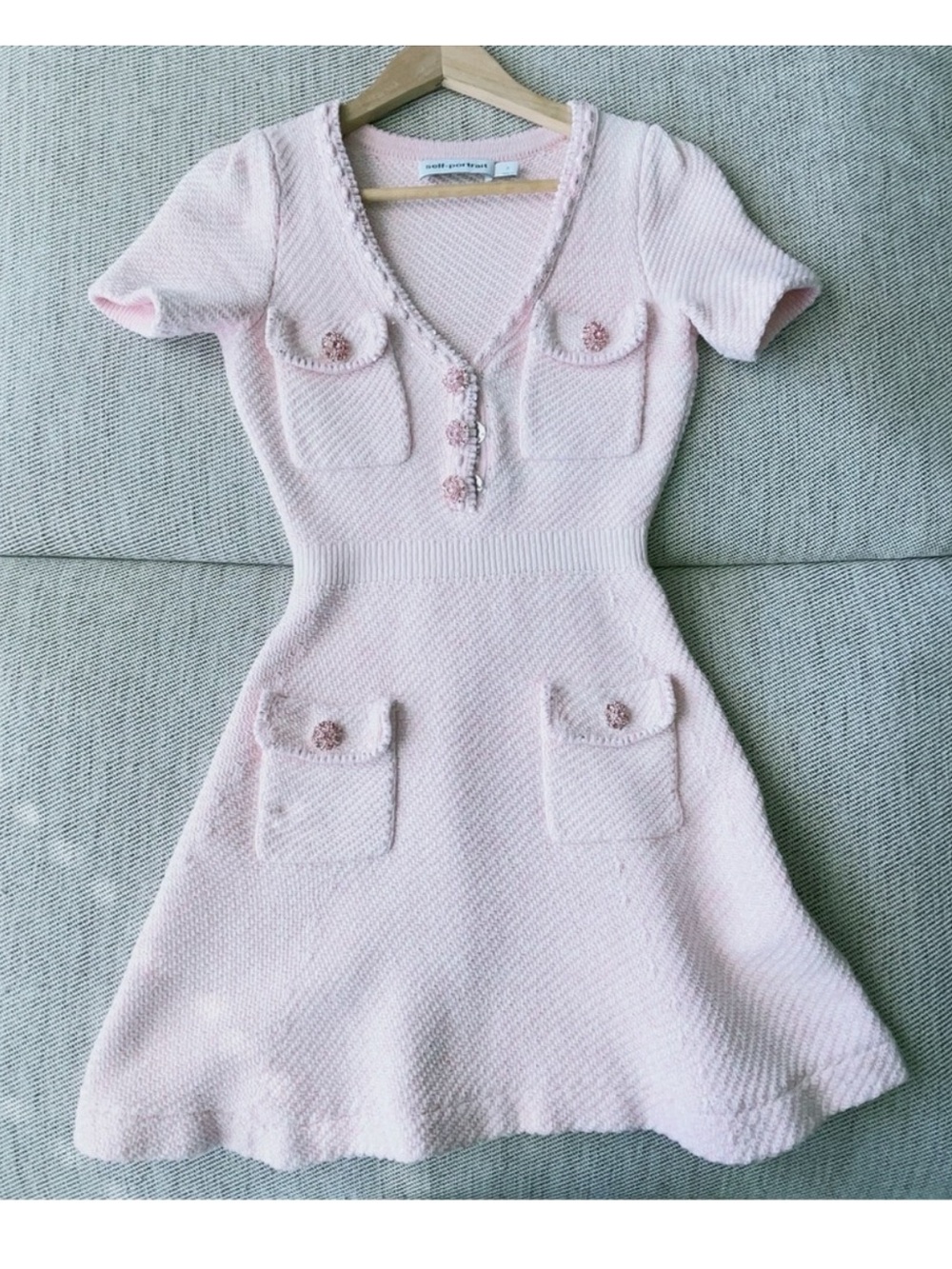 Self-Portrait Pale Pink Tweed Mini Dress - Picture 1 of 8